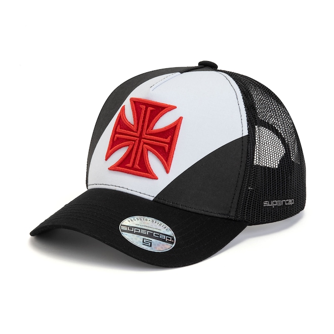Boné do Vasco da Gama Aba Curva Supercap Trucker Strapback Faixa e Cruz de Malta Adulto - Foto 1