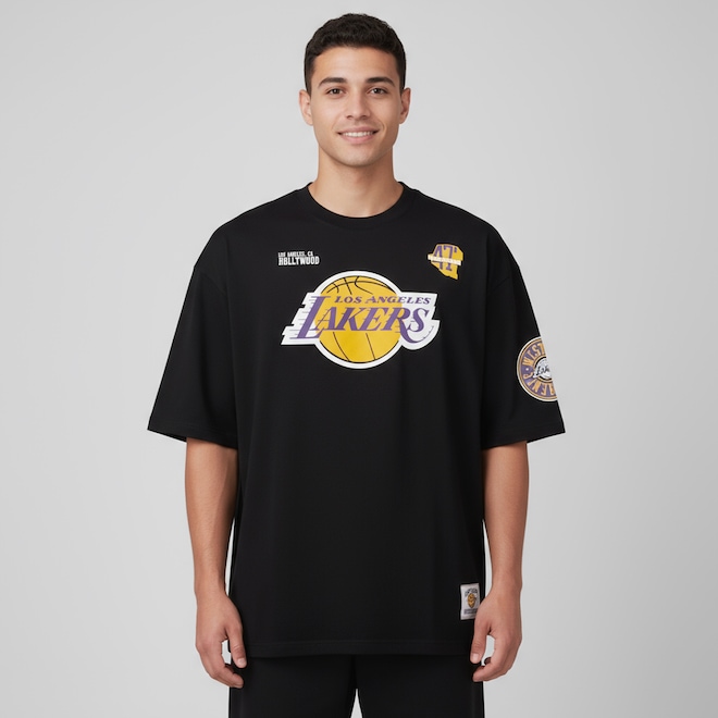 Camiseta do Los Angeles Lakers NBA Masculina N0527 Pennant - Foto 1