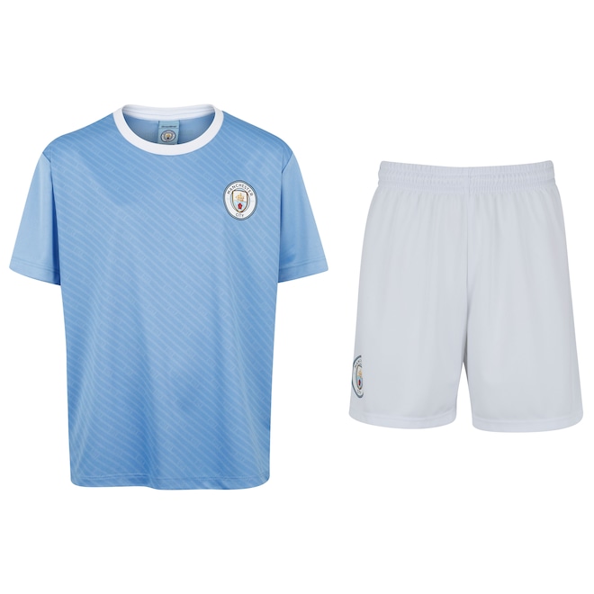 Kit de Uniforme do Manchester City Braziline Infantil Camiseta + Calção - Foto 1