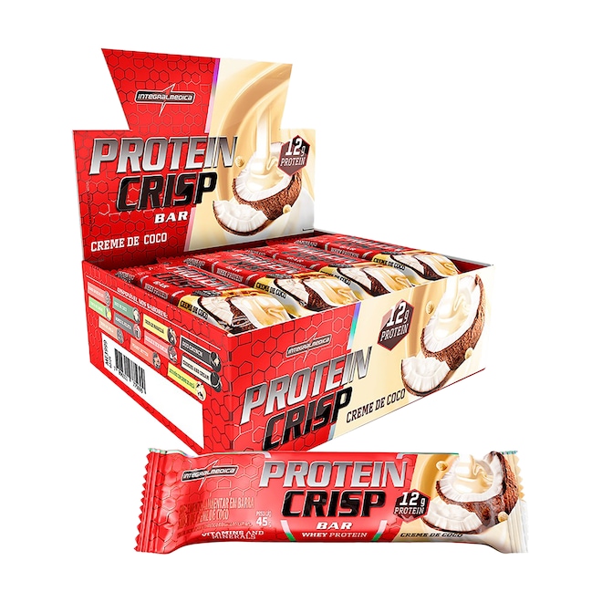 Display Barra de Proteína 45g Integralmédica Protein Crispbar Creme de Coco - 12 Unidades - Foto 1