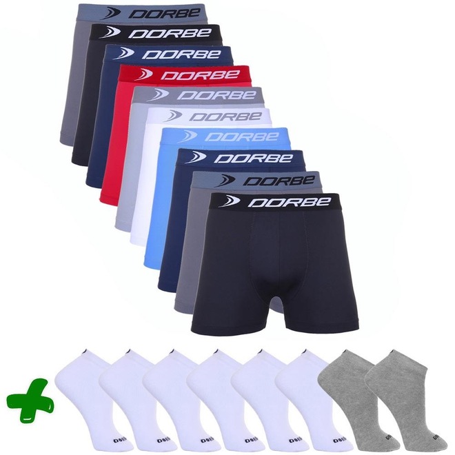 Kit com 10 Cuecas Boxer Dorbe em Microfibra + 8 Pares de Meia Sport Dorbe - Foto 1