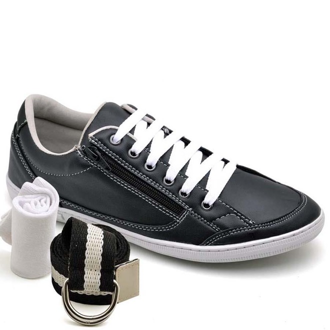 Kit Stopp com Sapatênis + Meia + Cinto Casual 37 - Adulto - Masculino - Foto 1