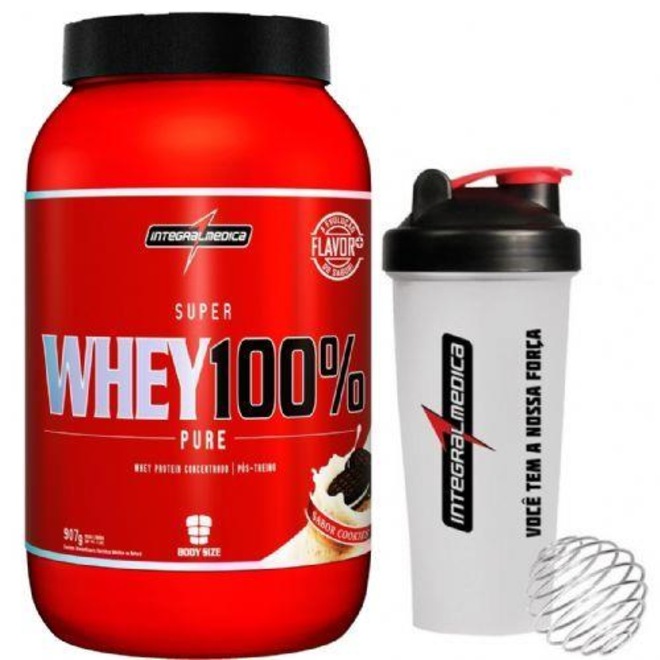 Whey Protein Integralmédica Super Whey 100% Pure - Cookies - 907g + Coqueteleira - Foto 1