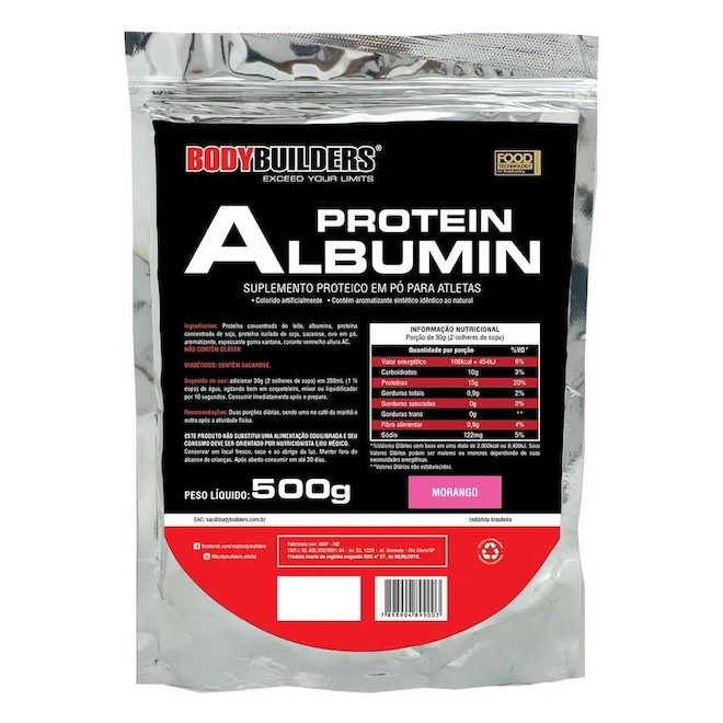 Albumina Protein Bodybuilders - Morango - 500g - Foto 1