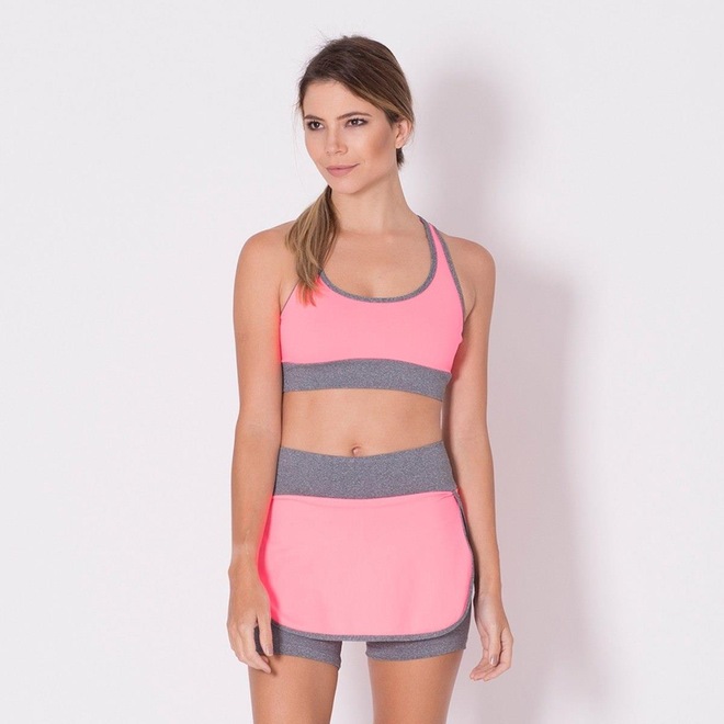 Conjunto Go Fit Rio: Top Fitness + Short Saia - Feminino - Foto 1