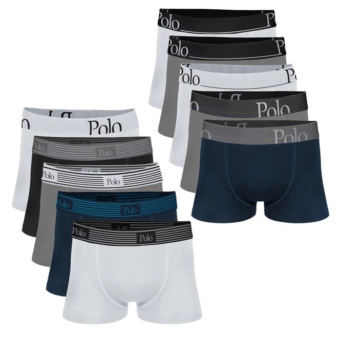 Kit de Cuecas Boxer Polo Match Cotton 10.0 com 10 Unidades - Adulto - Foto 1