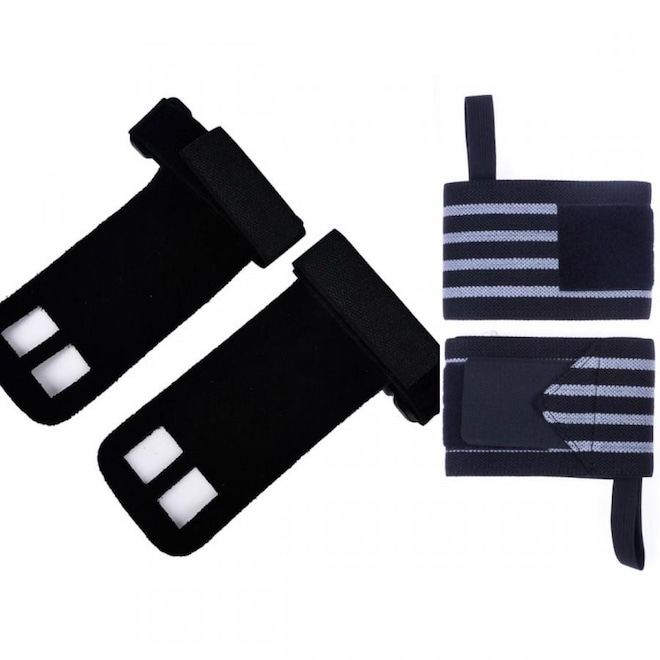 Munhequeiras YangFit Profissional 1 Par + Luva Hand Grip Couro - 1 Par - Foto 1