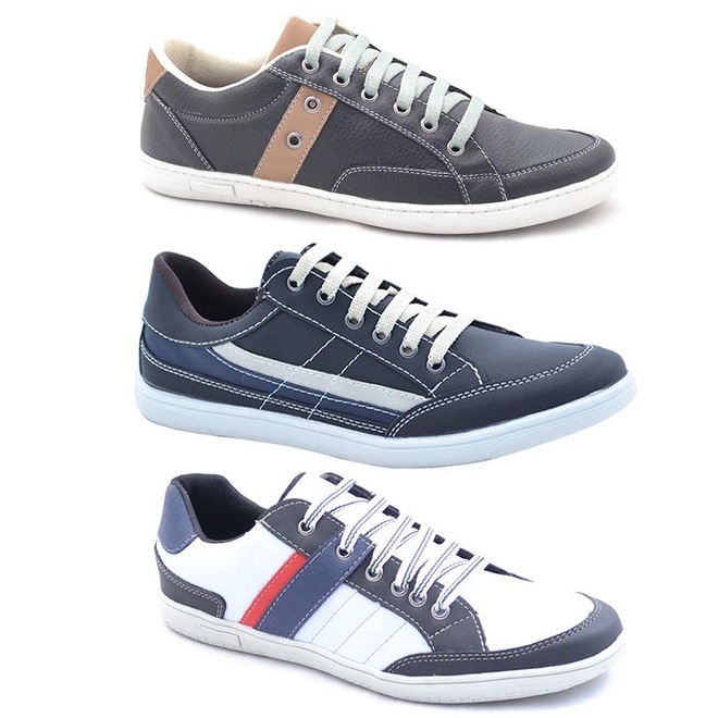 Kit Sapatênis Stop Calçados DT com 3 Pares - Masculino - Adulto - Foto 1