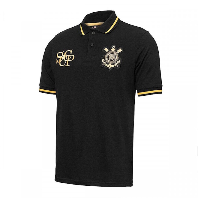 Camisa Polo do Corinthians Retrô Gol Ouro - Masculina - Foto 1