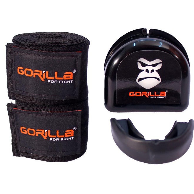 Kit Gorilla Muay-Thai Bandagem Elástica + Protetor Bucal - Adulto - Foto 1