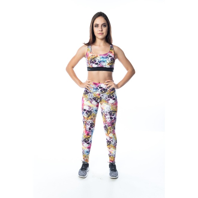 Calça Legging Flor de Ameixa Caveira Mexicana - Feminina - Foto 1