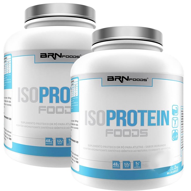 Kit BRN Foods: Whey Protein Isolado - Morango - 2Kg - 2 Unidades - Foto 1