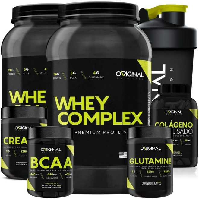 Kit Whey Complex Original Nutrition - 900g - 2 Unidades + BCAA + Colágeno + Glutamina + Creatina + - Foto 1