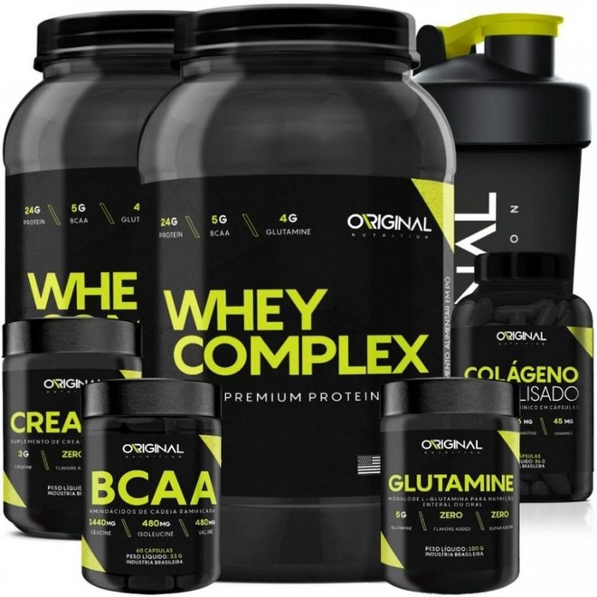 Kit Whey Complex Original Nutrition - 900g - 2 Unidades + BCAA + Colágeno + Glutamina + Creatina + - Foto 1