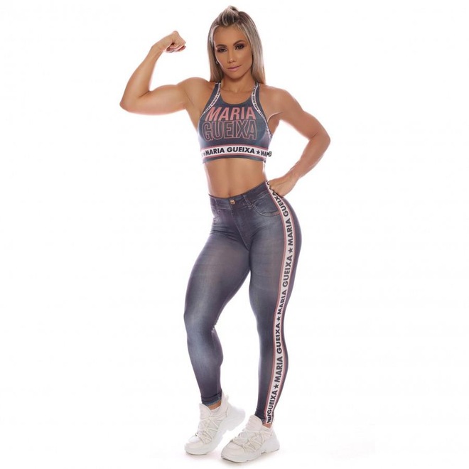 Calça Legging Maria Gueixa Jeans Printed Faixa Nude - Feminina - Foto 1