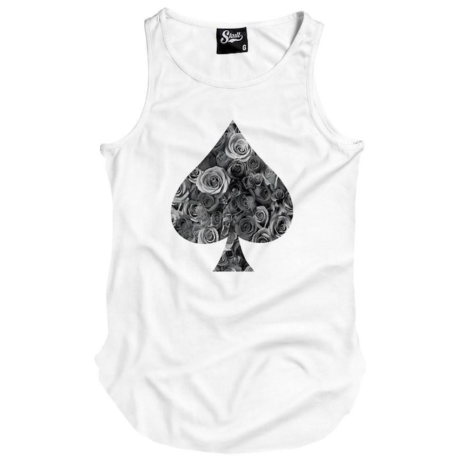 Camiseta Regata Longline Skull Clothing Poker Floral - Masculina - Foto 1