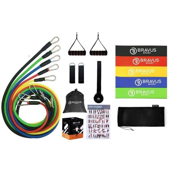 Kit de Extensores Elásticos Bravus Sport Tubing - 11 Peças + 5 Mini Bands - Foto 1