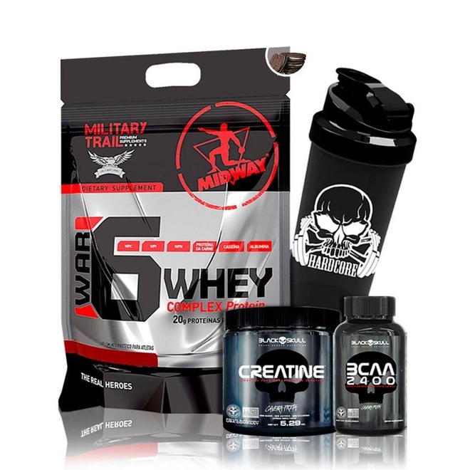 Kit Whey Midway War 6 - 907g + BCAA + Creatina + Coqueteleira - Foto 1
