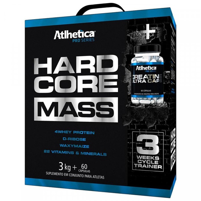 Hardcore Mass Atlhetica Nutrition - Baunilha 3kg + Creatine Ultra - 60 Caps - Foto 1