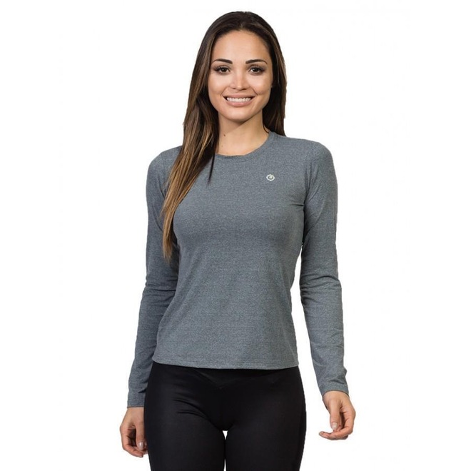 Camiseta Manga Longa Extreme UV com Proteção Solar Mescla - Feminina - Foto 1