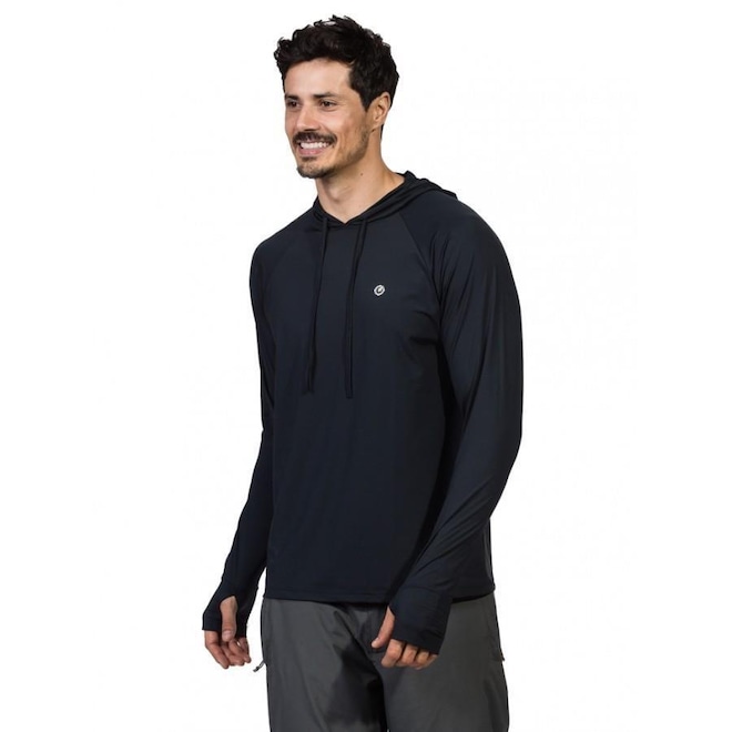 Camiseta Manga Longa com Capuz Extreme UV e Encaixe de Dedo New Dry - Masculina - Foto 1