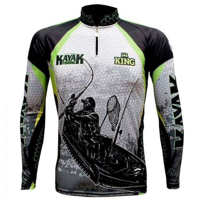 Camiseta Manga Longa de Pesca King Brasil Sublimada Kayak - Masculina - Foto 1