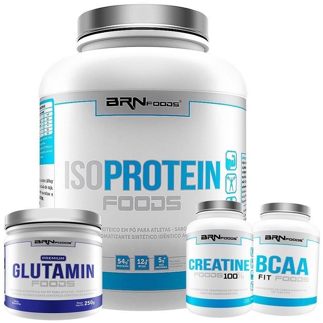Kit Iso Protein BRN Foods - Baunilha - 2kg + BCAA Fit - Tangerina - 100g + Creatina - 100g + Glutamin - Baunilha - 250g - Foto 1