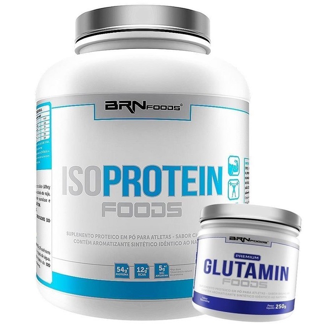 Kit Whey Protein Isolado BRN Foods Morango - 2kg + Glutamina 250g - Foto 1
