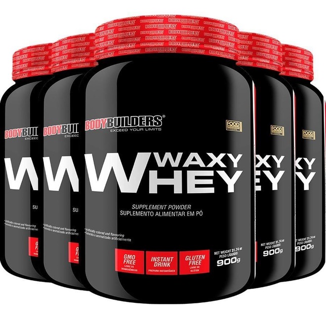 Kit Waxy Whey Bodybuilders - Morango - 900g - 5 unidades - Foto 1