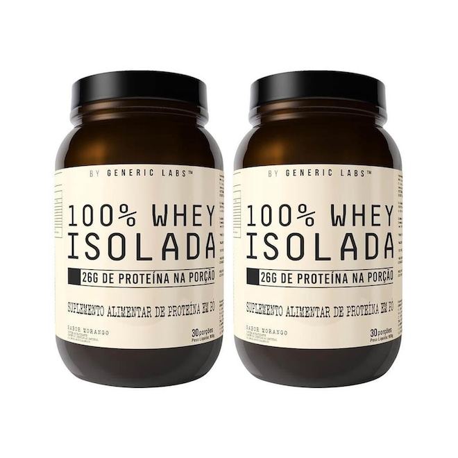 Kit 100% Whey Isolate Generic Labs - Morango - 900g - 2 Unds - Foto 1