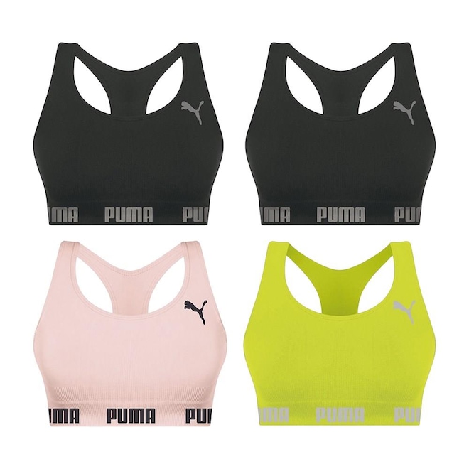 Kit Top Fitness Puma Nadador sem Costura - Feminino - 4 unidades - Foto 1