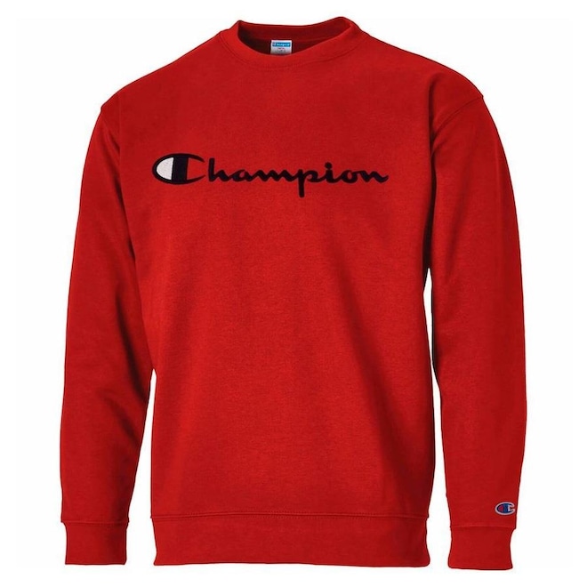 Blusão de Moletom Champion Gola Careca Super Fleece Script Patch - Masculino - Foto 1