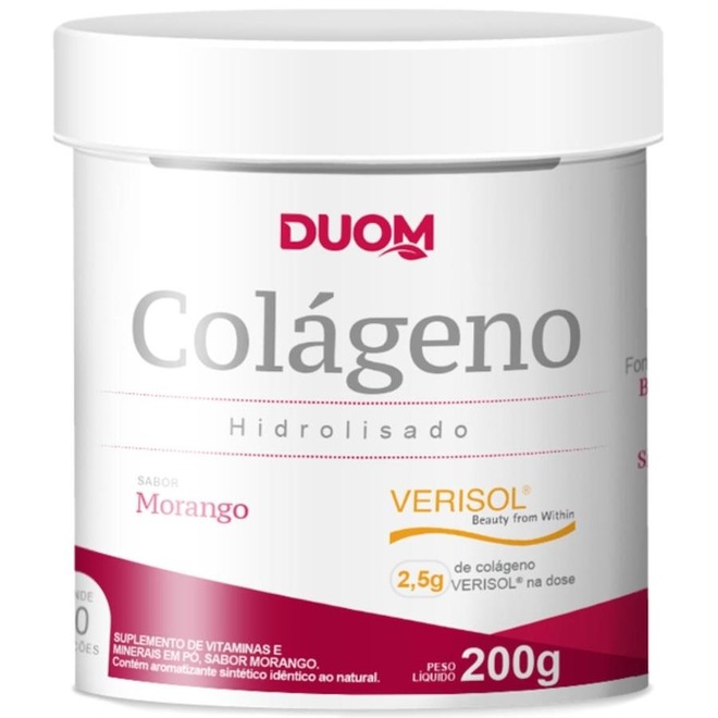 Colágeno Hidrolisado Verisol Vitaminas Morango Duom - 200g - Foto 1