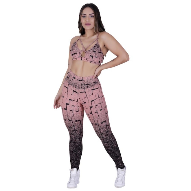 Conjunto Orbis Fitness com Calça Legging Degrade + Top Tiras com Bojo Removível - Feminino - Foto 1