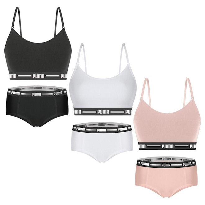 Kit Puma 3 Tops Modal Stretch + 3 Calcinhas Mini Boxer - Feminino - Foto 1