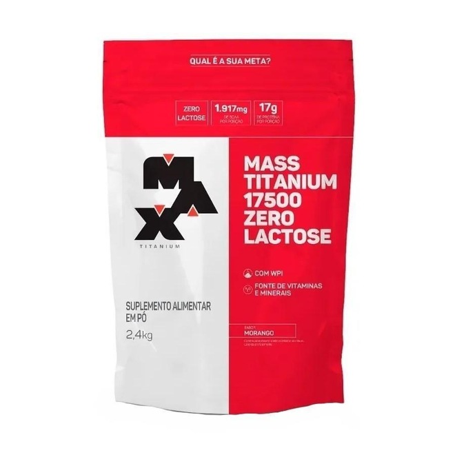 Hipercalorico Mass Max Titanium Zero Lactose - Morango - 2,4Kg - Foto 1