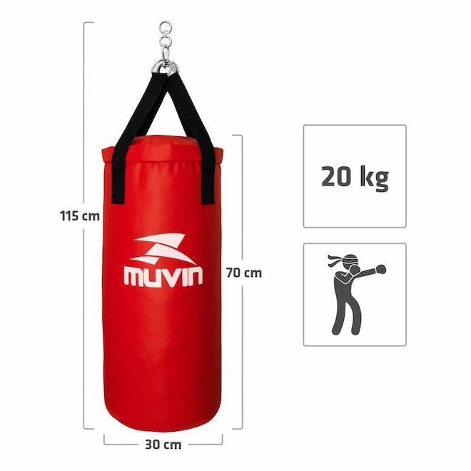 Saco de Pancada Vazio Muvin com Mosquetão e Girador - 70cm x 30cm - Foto 1