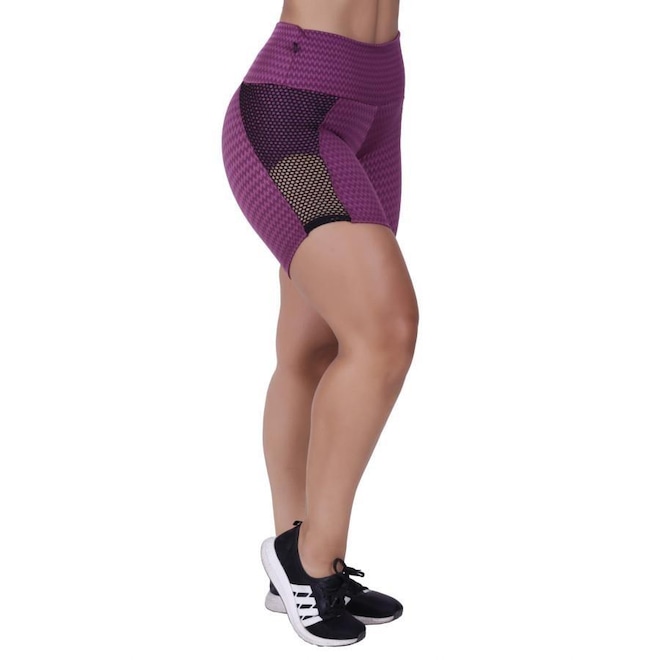 Short Orbis Fitness Meia Coxa Detalhe Tela Cirrê Textura - Feminino - Foto 1