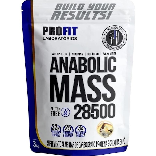 Hipercalórico Profit Anabolic Mass Protein 28500 - Baunilha - 3kg - Foto 1