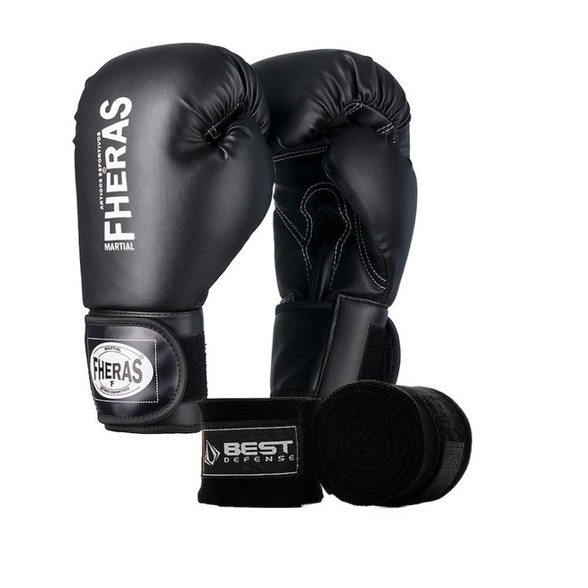 Kit Boxe Muay Thai Luvas Fheras + Bandagem 3 metros - Foto 1
