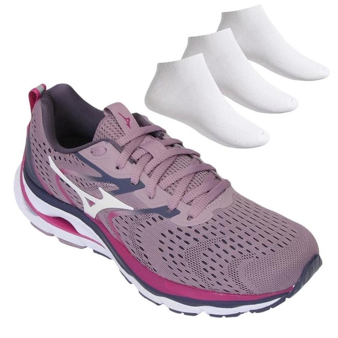 Kit Tênis Mizuno Wave Dynasty 4 - Feminino + 3 Pares de Meias - Foto 1
