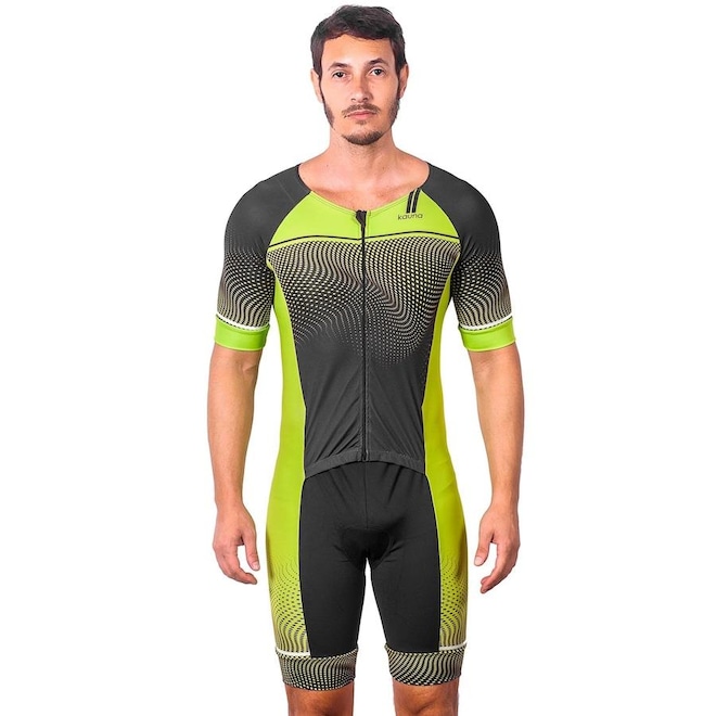 Macaquinho Kauna com Mangas Triathlon Elite Fluor Power Proteção UV50+ - Masculino - Foto 1