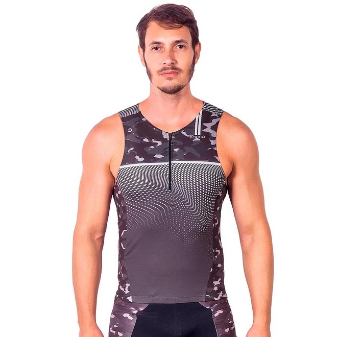 Camisa Kauna sem Mangas Triathlon Elite Camuflado Proteção UV50+ - Masculina - Foto 1