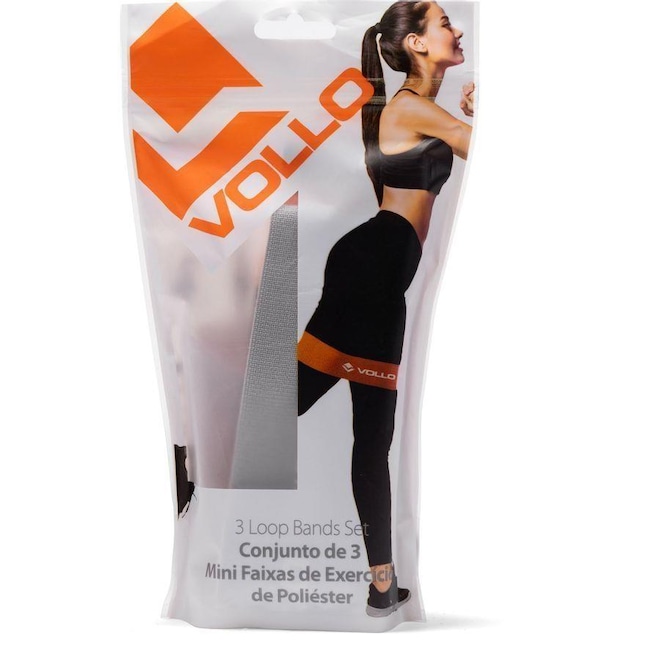 Conjunto de 3 Mini Faixas de Exercício de Poliéster Vollo - Leve/Médio/Forte - 320X55 mm - Foto 1