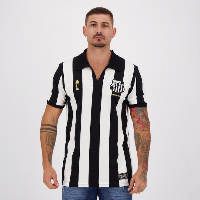 Camisa Santos Futfanatics Retrô Bimundial Listrada - Masculina - Foto 1
