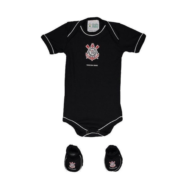 Kit de Uniforme de Futebol do Corinthians para Bebê: Body + Pantufa - Infantil - Foto 1