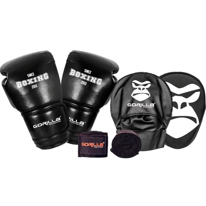 Luva De Boxe 12 Oz Muay Thai Adulto + Bandagem 3 Metros + Manopla Aparador De Foco Soco Gorilla - Foto 1