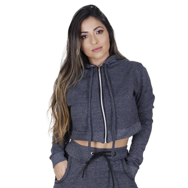 Jaqueta de Moletom Cropped Orbis Fitness com Capuz Flanelado - Feminina - Foto 1