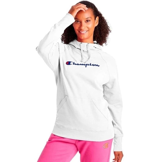 Blusão de Moletom Champion com Capuz Canguru Graphic Script Logo - Feminino - Foto 1