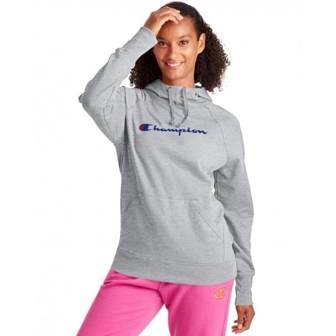 Blusão de Moletom Champion com Capuz Canguru Graphic Script Logo - Feminino - Foto 1
